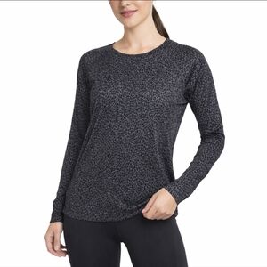 Warm Essentials Active Leopard Print Long Sleeve Athletic Top Gray Black S